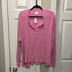 NWT OFFLINE by Aerie Pink Ribbed Henley Shirt